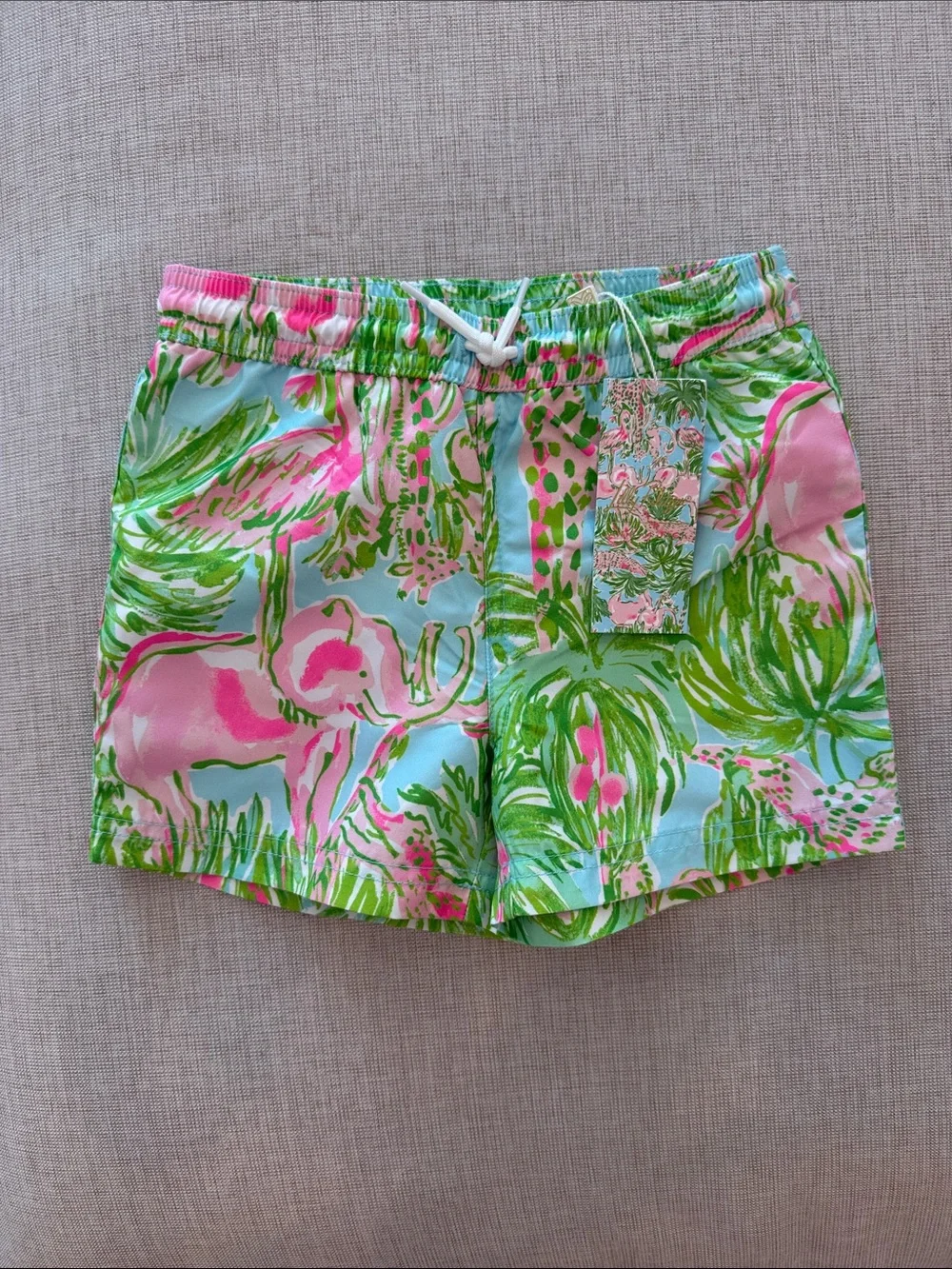 Janie and Jack x Lilly Pulitzer Pink, Green & Blue Tropical Swim Trunks
